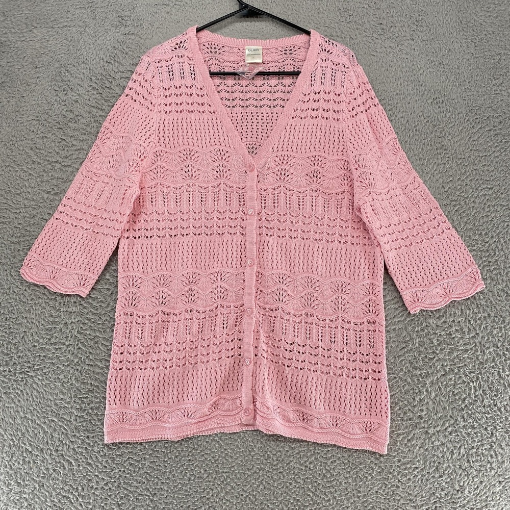 Blair Cardigan Sweater Womens Small Crochet Open Knit Pointelle Coquette Dainty
